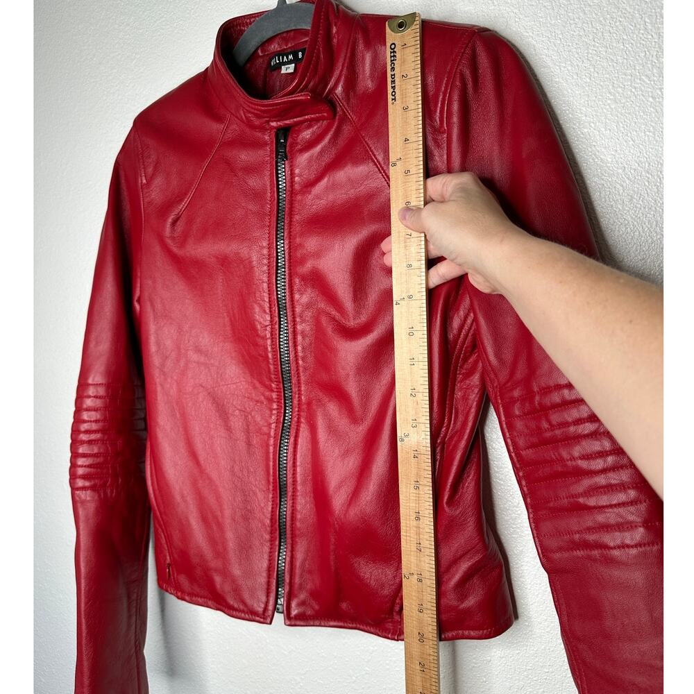 William B Cherry Red 100% Leather Moto Jacket Front Zip Silk Lining S - Picture 11 of 14